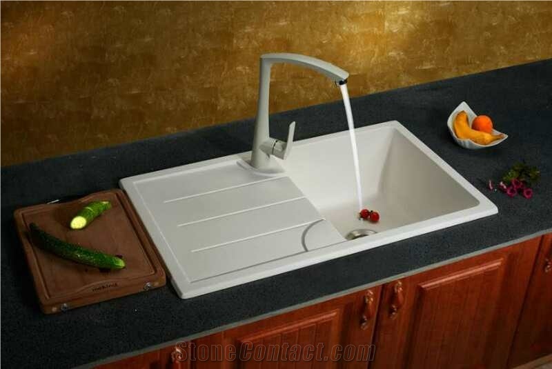 White/Black/Beige Quartz Bathroom Round And Square Vanity Basin And Sink With Single And Double Wash