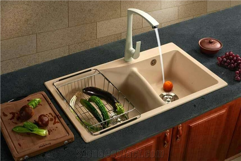 White/Black/Beige Quartz Bathroom Round And Square Vanity Basin And Sink With Single And Double Wash