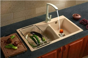 White/Black/Beige Quartz Bathroom Round And Square Vanity Basin And Sink With Single And Double Wash