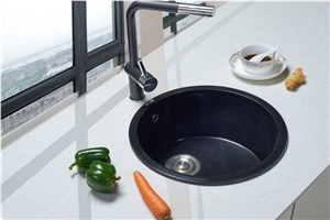 White/Black/Beige Quartz Bathroom Round And Square Vanity Basin And Sink With Single And Double Wash