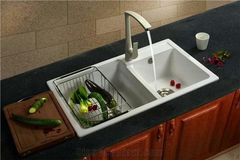White/Black/Beige Quartz Bathroom Round And Square Vanity Basin And Sink With Single And Double Wash