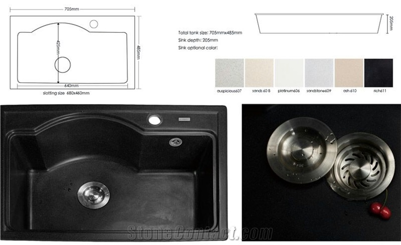 White/Black/Beige Quartz Bathroom Round And Square Vanity Basin And Sink With Single And Double Wash