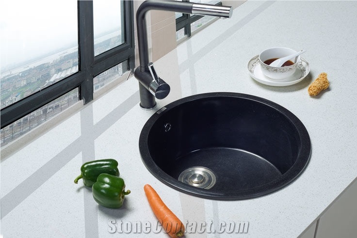 White/Black/Beige Quartz Bathroom Round And Square Vanity Basin And Sink With Single And Double Wash