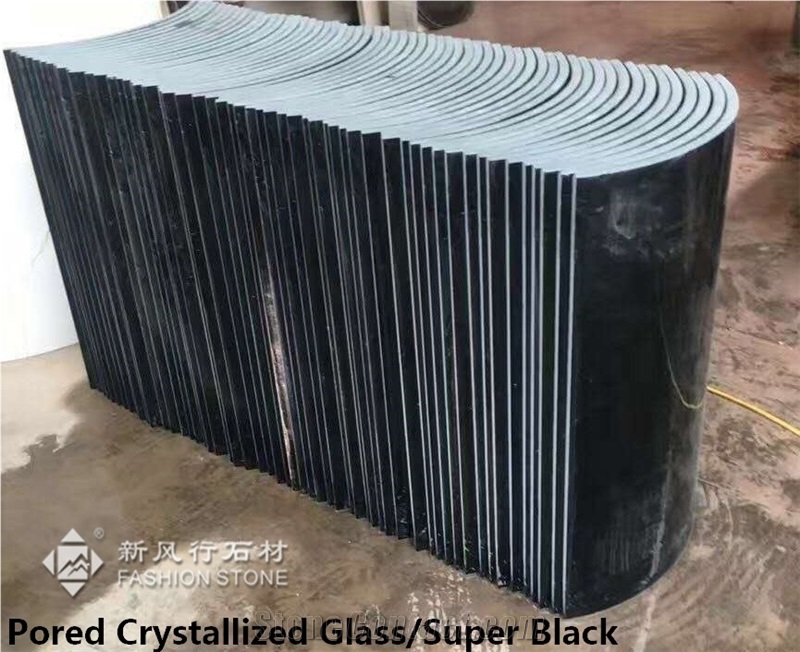 Super Black Crystallized Glass Column,Man-Made Black Stone Polished,Foshan China.