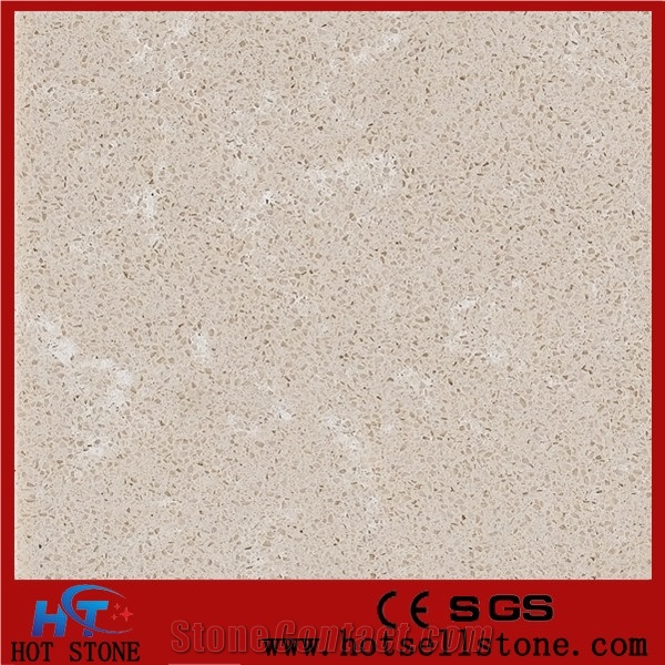 Beige Quartz Stone Slabs for Interior Decor Floor Tiles with High Gloss and Hardness
