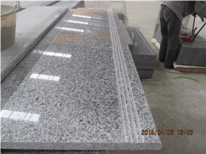 Low Price China G603 Light Grey, Sesame White Flamed Granite Slabs & Tiles, Cheap Bianco Crystal Granite in Stairs Steps with Anti Slip, Beveled Long Edge, Treads and Risers, Natural Stone Building