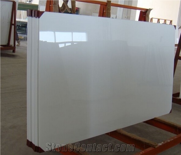 Pure White Non-Porous Nano Crystallized Glass Panel Slab for Countertops, Mosaic, Exterior - Interior Wall and Floor Applications, Fountains, Pool and Wall Cladding, Stairs, Window Sills