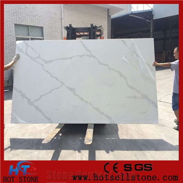 White Laminated Carrara Marble Quartz Stone Slabs,Engineering Quartz for Sale