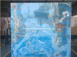 Cheapest Blue Onyx Slabs & Tiles/Blue Onyx Polished Slabs for Wall and Floor Covering Tiles/Pure Blue Onyx Cut to Size/Onyx Tv Wall/Luxury Blue Onyx Big Slabs