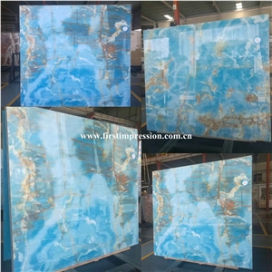 China Blue Onyx Slabs & Tiles/Blue Onyx Polished Slabs for Wall and Floor Covering Tiles/Pure Blue Onyx Cut to Size/Onyx Tv Wall/Luxury Blue Onyx Big Slabs