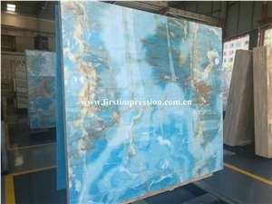 Chinese Popular Blue Onyx Slabs & Tiles/Blue Onyx Polished Slabs for Wall and Floor Covering Tiles/Pure Blue Onyx Cut to Size/Onyx Tv Wall/Luxury Blue Onyx Big Slabs