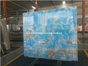 High Quality Blue Onyx Slabs & Tiles/Blue Onyx Polished Slabs for Wall and Floor Covering Tiles/Pure Blue Onyx Cut to Size/Onyx Tv Wall/Luxury Blue Onyx Big Slabs