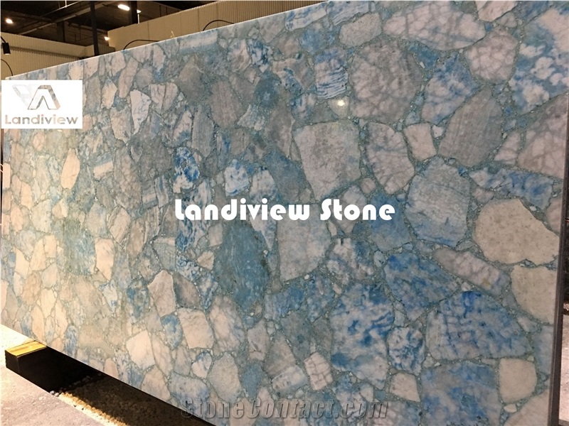 Ice Blue Calcite Slabs and Tiles, Semiprecious Stone Slabs and Tiles