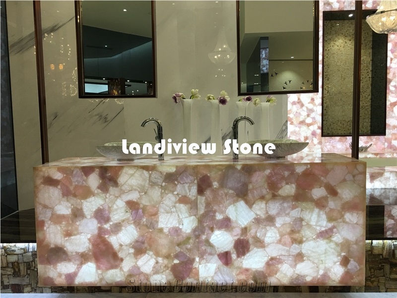 Pink Quartz Slabs and Tiles, Semiprecious Stone Slabs and Tiles