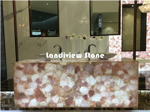 Pink Quartz Slabs and Tiles, Semiprecious Stone Slabs and Tiles