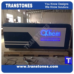 A Quality Customized Solid Surface Blue Acrylic Marble Panel Stone for Reception Office Desk,Hotel Table Modern Design New Material for Stone Business