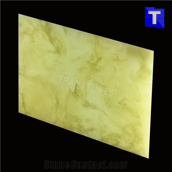 Artificial Beige Crystal Onyx Wall Cladding Panel Floor Covering Tiles Solid Surface Translucent Backlit Cream Resin Glass Alabaster Stone for Bar Tops,Reception Table Desk Hotel Counter Tops