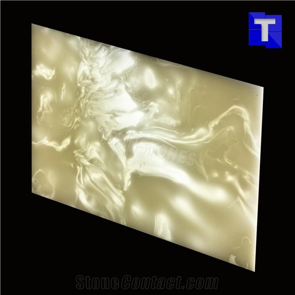 Artificial Crystal Spray White Marble Wall Cladding Panel Floor Covering Tiles Solid Surface Glass Alabaster Stone for Bar Tops,Reception Table Desk,Hotel Counter Tops,Engineered Stone Manufacture