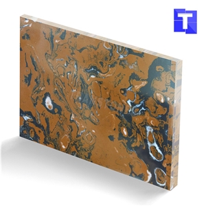 Artificial Marble Brown Iron Wall Cladding Panel Floor Covering Tiles Solid Surface Marrone Glass Stone for Bar Tops,Reception Table Desk,Hotel Counter Tops Design,Interior Engineered Stone