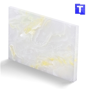 Artificial Marble Crystal White Spray Wave Panel Tiles Slabs for Reception Desk,Table,Translucent Backlit Stone Consulting Counter Top,Engineered Stone Solid Surface Interior Furniture