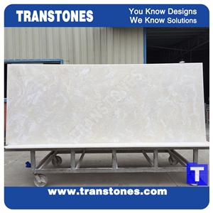 Artificial Marble Silver White Faux Slabs for Wall Panel Celing Floor Covering,Solid Surface Engineered Stone Glass Resin Stone for Office Conference Table Counter Top