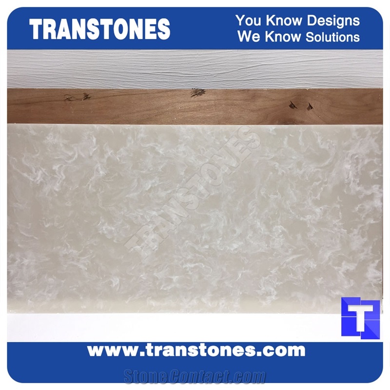 Artificial Marble Silver White Faux Slabs for Wall Panel Celing Floor Covering,Solid Surface Engineered Stone Glass Resin Stone for Office Conference Table Counter Top