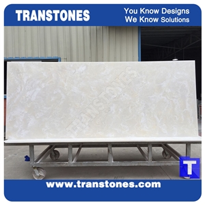 Artificial Marble Silver White Faux Slabs for Wall Panel Celing Floor Covering,Solid Surface Engineered Stone Glass Resin Stone for Conference Table Desk Tops