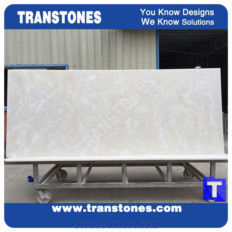 Artificial Marble Silver White Faux Slabs for Wall Panel Celing Floor Covering,Solid Surface Engineered Stone Glass Resin Stone Slab for Reception Desk,Hotel Lobby Furniture