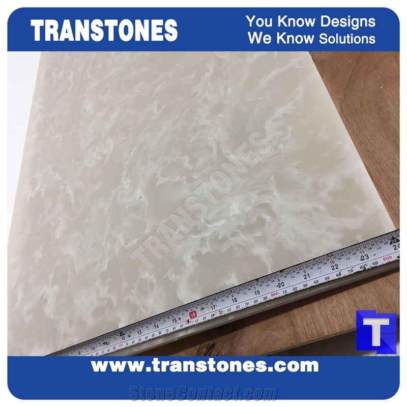 Artificial Marble Silver White Faux Slabs for Wall Panel Celing Floor Covering,Solid Surface Engineered Stone Glass Resin Stone Slab for Reception Desk,Hotel Lobby Furniture