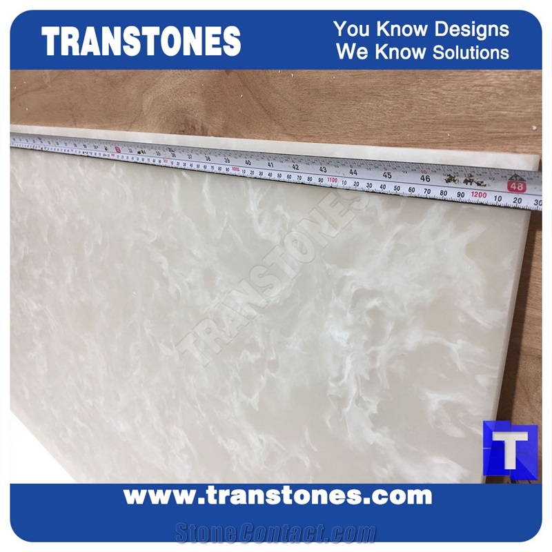 Artificial Spray White Crystallized Marble Faux Quartz Slabs for Wall Panel Ceiling Floor Covering,Solid Surface Engineered Stone Glass Resin Stone Slab for Reception Desk,Countertops Backlit