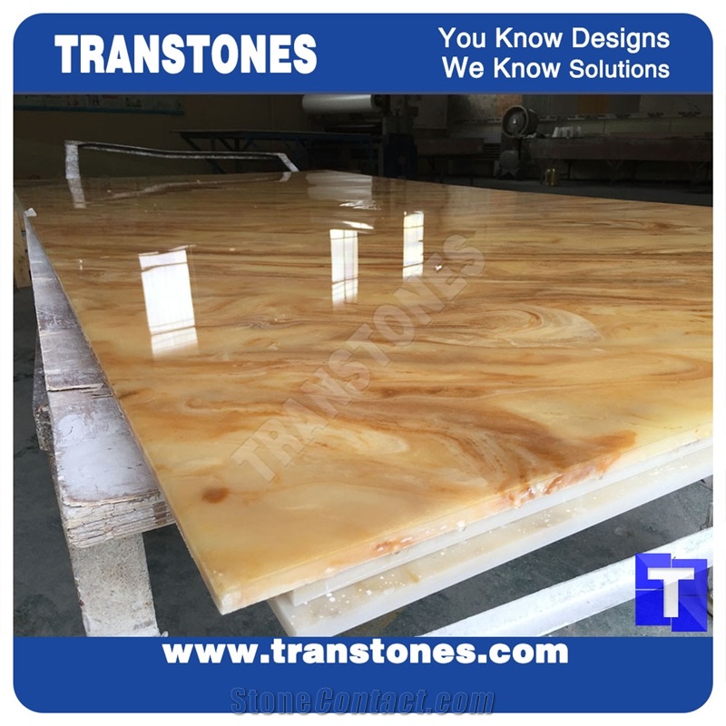 Cheap Price Solid Surface Translucent Golden Paradiso Artificial Marble Slabs Polished High Gloss,Engineered Stone Yellow Tile Sheet Wall Panel Cladding,Floor Covering Interior Glass Resin Stone