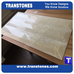 Cream Artificial Marble Silver Beige Faux Quartz Slabs for 3d Carved Wall Panel Ceiling Floor Covering,Solid Surface Engineered Stone Glass Resin Stone Slab for Reception Desk