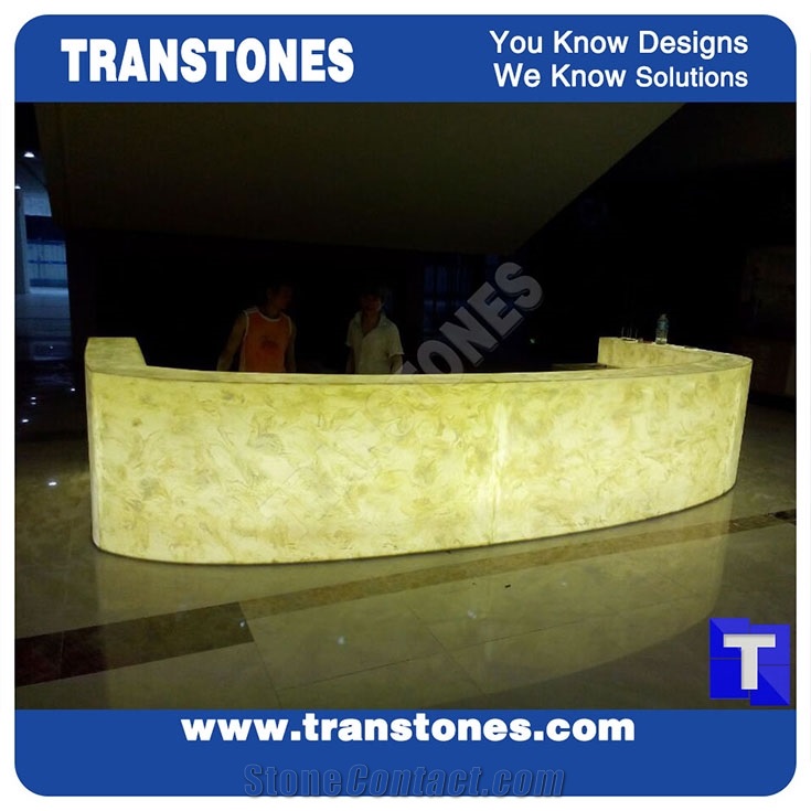 Curved Rusty Spray Wave Ivory Beige Artificial Beige Crystal Onyx Panel Reception Counter Top Panel, Solid Surface Translucent Backlit Cream Resin Glass Alabaster Stone for Bar Tops,Reception Table