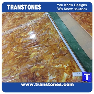 Floor Covering Golden Solid Surface Yellow Acrylic Onyx Slab Tiles Sheet for Wall Cladding,Ceiling,Artificial Marble Slab for Countertops,Interior Furniture Material