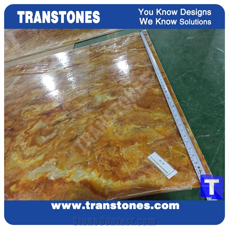 Golden Rainbow Dragon Solid Surface Yellow Acrylic Onyx Slab Tiles Sheet for Wall Cladding,Ceiling,Artificial Marble Slab for Countertops,Interior Furniture Material