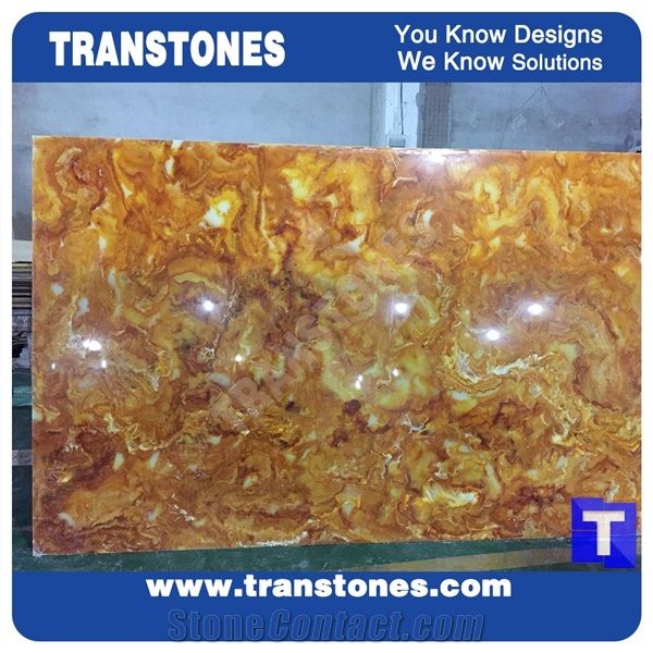 Golden Rainbow Dragon Solid Surface Yellow Acrylic Onyx Slab Tiles