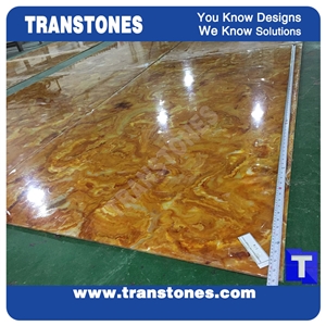 Golden Rainbow Solid Surface Yellow Acrylic Marble Slab Tiles Sheet for Wall Cladding,Ceiling,Artificial Marble Slab for Countertops,Interior Furniture Material