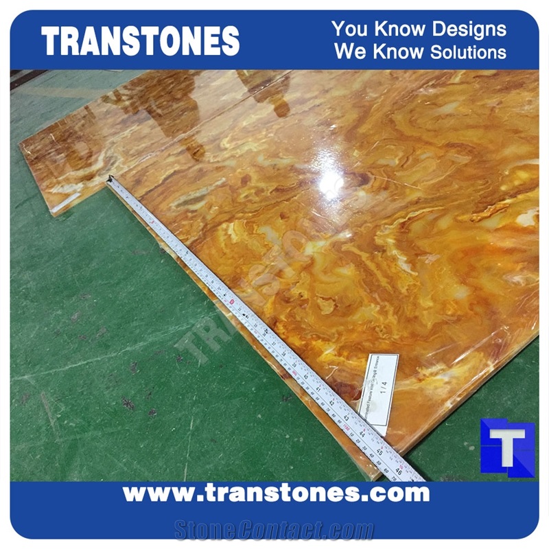 Golden Rainbow Solid Surface Yellow Acrylic Marble Slab Tiles Sheet for Wall Cladding,Ceiling,Artificial Marble Slab for Countertops,Interior Furniture Material