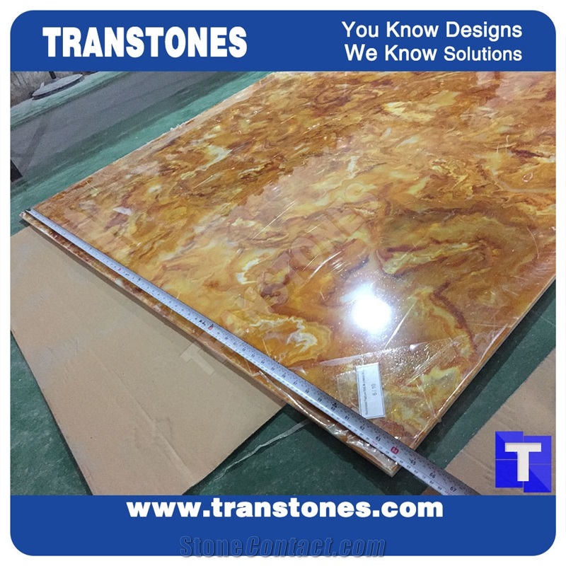 Golden Solid Surface Yellow Artificial Marble Slab Tiles