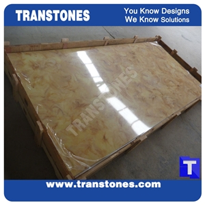 Good Price Solid Surface Arobo Dune Artificial Marble Slabs,Golden Yellow Chain High Gloss Polished for Office Reception Countertops,Hotel Lobby Decor Interior Glass Resin Stone Manufacture