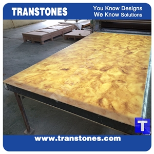Good Price Yellow Dream Artificial Golden Shell Marble Slabs Tile for Wall Panel Floor Covering Paving,Translucent Backlit Crystallized Spray Wave Marble Look Glass Resin Stone