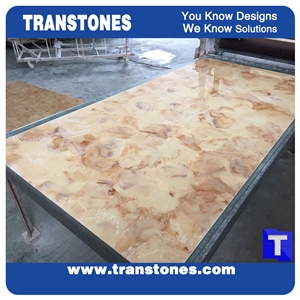 Good Price Yellow Dream Artificial Marble Slabs Tile for Wall Panel Floor Covering Paving,Translucent Backlit Crystallized Spray Wave Marble Look Glass Resin Golden Shell Marble Stone