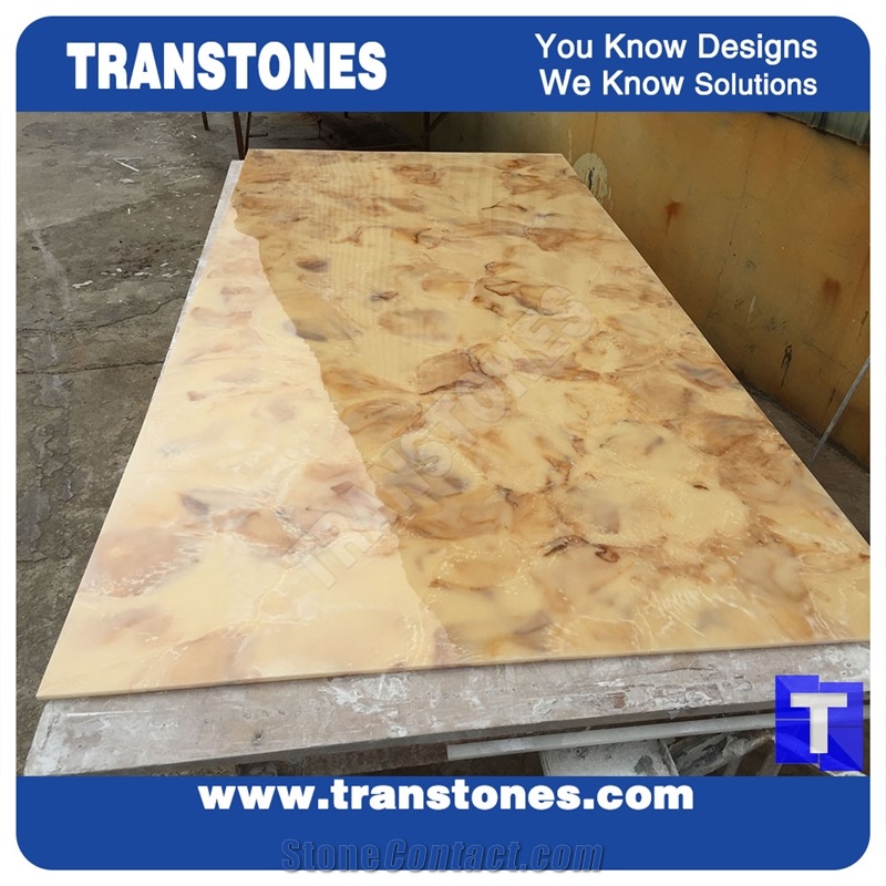 Good Price Yellow Golden Shell Artificial Marble Slabs Tile for Wall Panel Floor Covering Paving,Translucent Backlit Crystallized Spray Wave Marble Look Glass Resin Giallo Stone