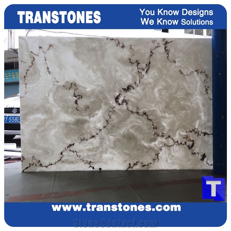 High Gloss Bianco Carrara Solid Surface White Marble Slabs Translucent Backlit Wall Panel,Ceiling,Floor Covering Engineered Glass Stone for Interior Furniture Material