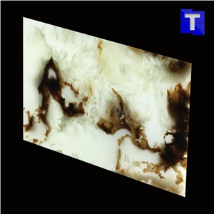 High Glossy Artificial Crystal Brown Onyx Wall Panel Floor Tiles Solid Surface Marrone Glass Stone for Bar Tops,Reception Table Desk,Hotel Counter Tops Design,Interior Engineered Stone