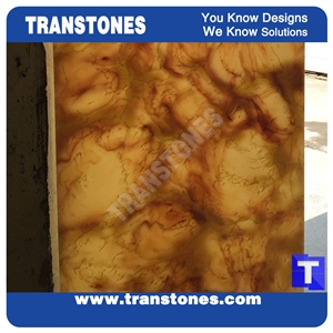 Honed Yellow Golden Shell Artificial Rose Marble Slabs Tile for Wall Panel Floor Covering Paving,Translucent Backlit Crystallized Spray Wave Marble Look Glass Resin Giallo Stone