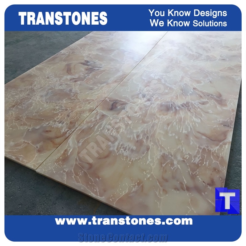 Honed Yellow Golden Shell Artificial Rose Marble Slabs Tile for Wall Panel Floor Covering Paving,Translucent Backlit Crystallized Spray Wave Marble Look Glass Resin Giallo Stone Matt