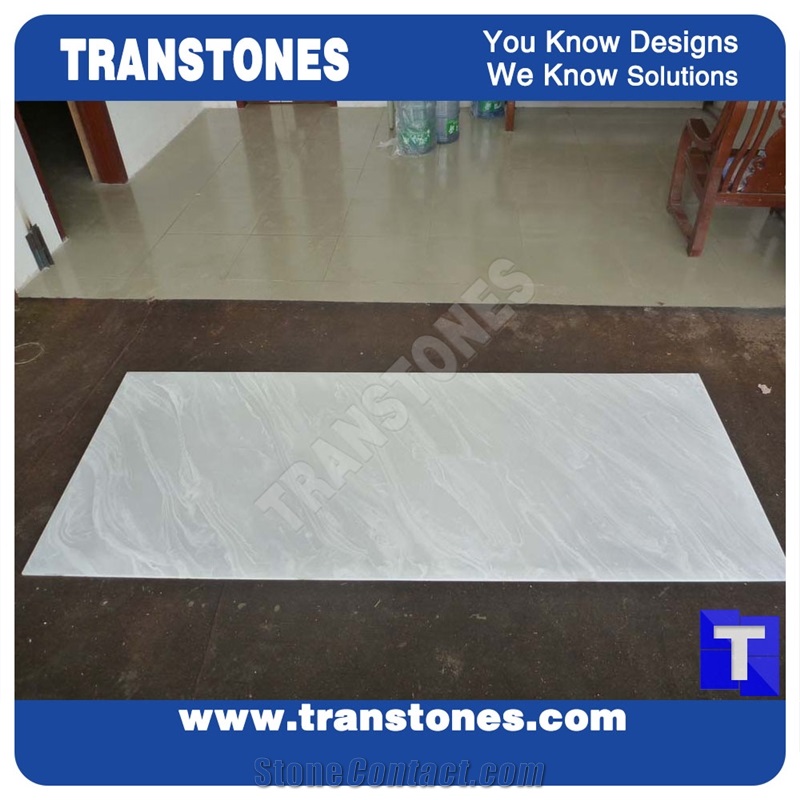Illuminated Solid Surface Spray White Glass Stone Slabs Tile Wall Panel Cladding,Floor Covering Polished High Gloss for Countertop，China Professional Interior Stone Manufacture