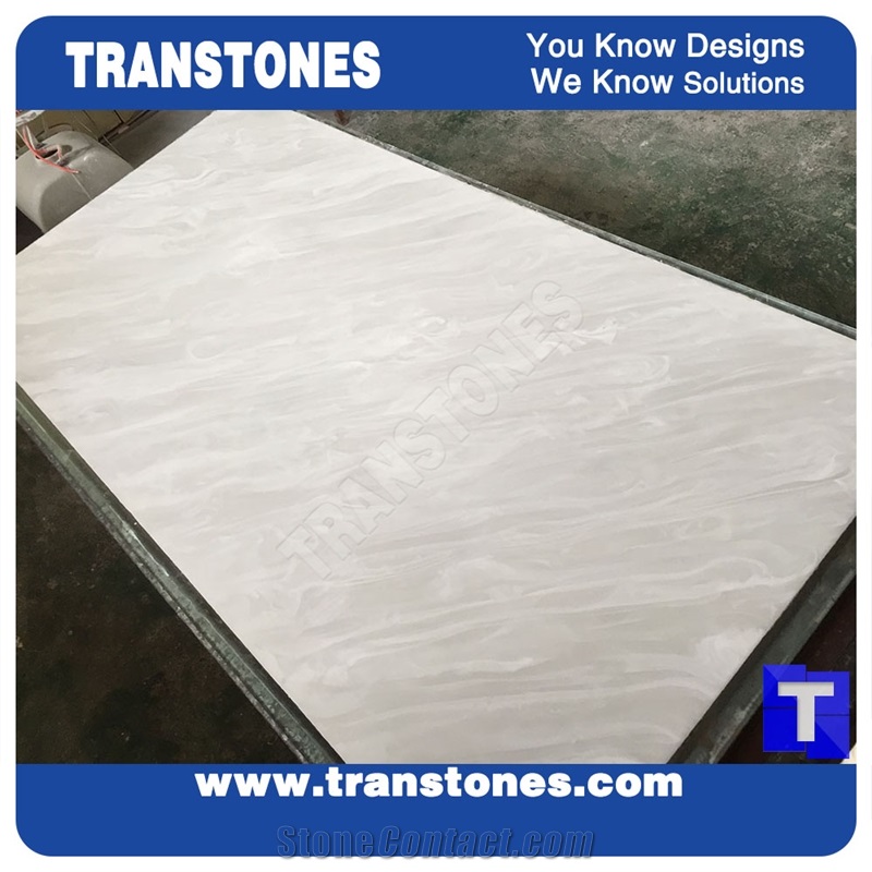 Illuminated Solid Surface Spray White Glass Stone Slabs Tile Wall Panel Cladding,Floor Covering Polished High Gloss for Countertop，China Professional Interior Stone Manufacture
