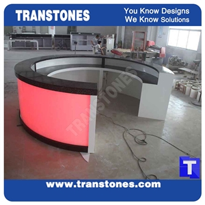 Led Lightning Solid Surface Engineered Stone White Marble Round Reception Desk,Office Meeting Table,Artificial Stone Acrylic Modern Design Work Top